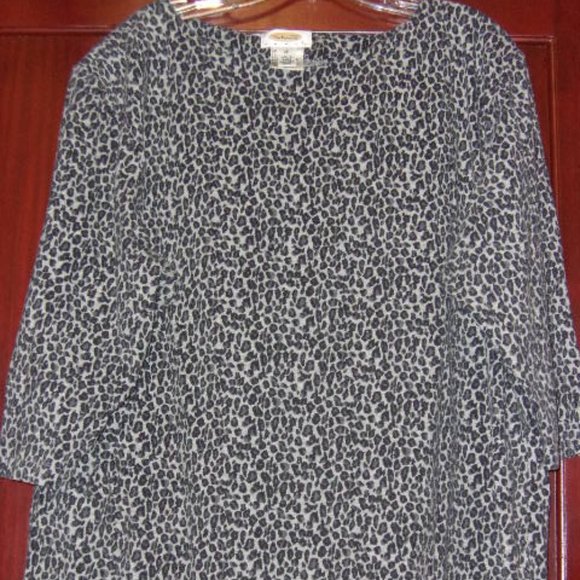 Talbots Grey/Navy Leopard Cotton Top-elbow sleeve-2X - Picture 1 of 1